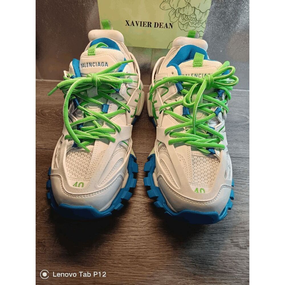 Balenciaga Women's Track Low Top Sneakers - White/Green/Blue 10 - Picture 5 of 11